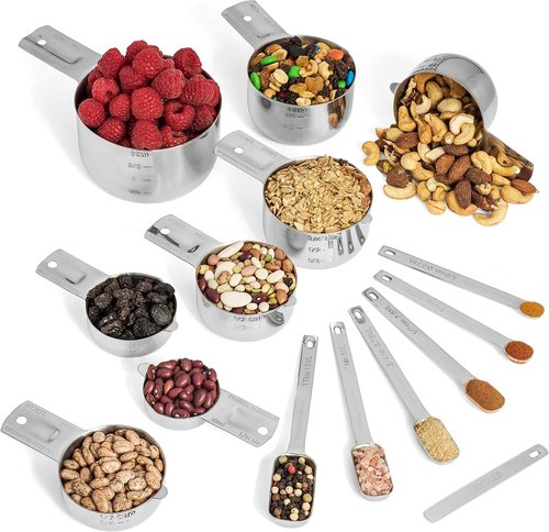 Hudson Essentials Stainless Steel Measuring Cups & Spoons Set - 15 Durable Pieces for Accurate Cooking