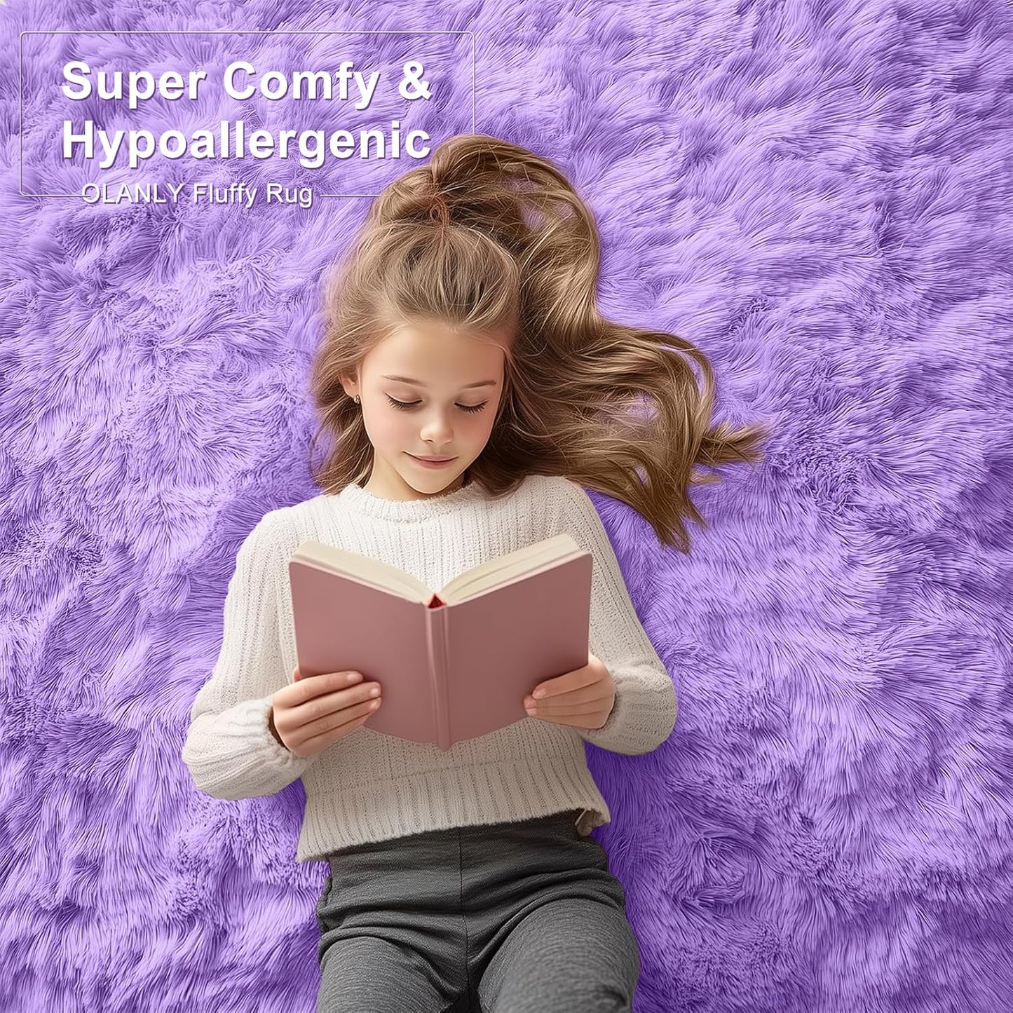 OLANLY Machine Washable Runner Rugs - Soft Fluffy Shaggy Carpet for Bedroom & Hallway | Purple 2x4 ft