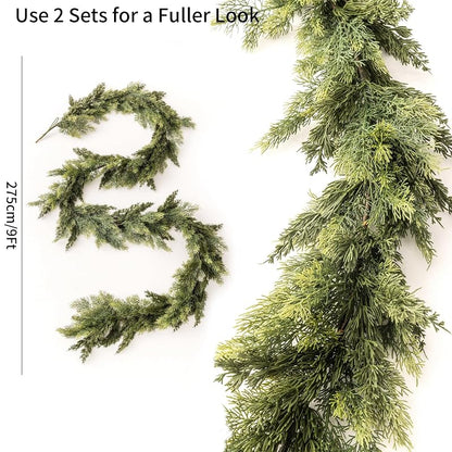 9ft Cedar Garland - Pine Needles Artificial Wreath, 130+ Branches, Indoor/Outdoor