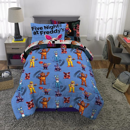 Franco Kids Bedding | Super Soft Twin Comforter & Sheet Set with Sham | Five Nights At Freddy's, 5 Pieces
