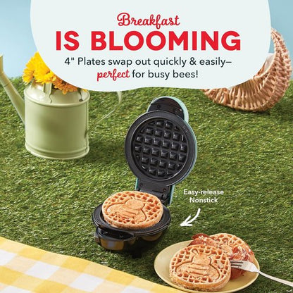 Dash MultiMaker® Mini System Removable Plate Set - Nonstick Waffle Replacement Plates - 4-Inch Two-Pack in Sunflower & Bee