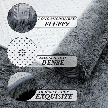 Skiennix Fluffy Area Rug - Soft Grey Shag Carpet for Bedroom & Living Room | 5x7 Plush Design