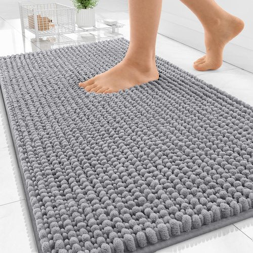 OLANLY Thick Bathroom Rugs 30x20, Extra Soft Absorbent Chenille Bath Rugs, Rubber Backing, Machine Wash Dry, Bath Mats for Bathroom Floor, Tub and Shower, Home Decor Accessories, Grey