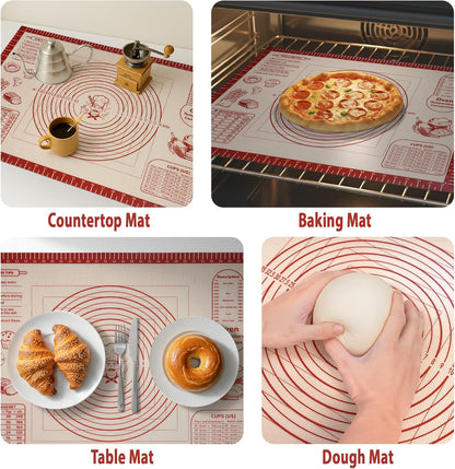 Silicone Baking Pastry Dough Mat - Non-Slip Rolling Surface with Measurement Guides | 20x28 Inch Reusable Kneading Board