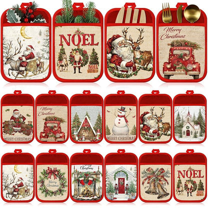 Jingmore 12 Pcs Christmas Pot Holders with Pocket – Red White Retro Style