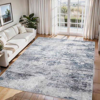 Skiennix 6x9 Area Rug - Washable Abstract Design for Living Room, Dining Room, or Bedroom - Non-Slip Blue Grey