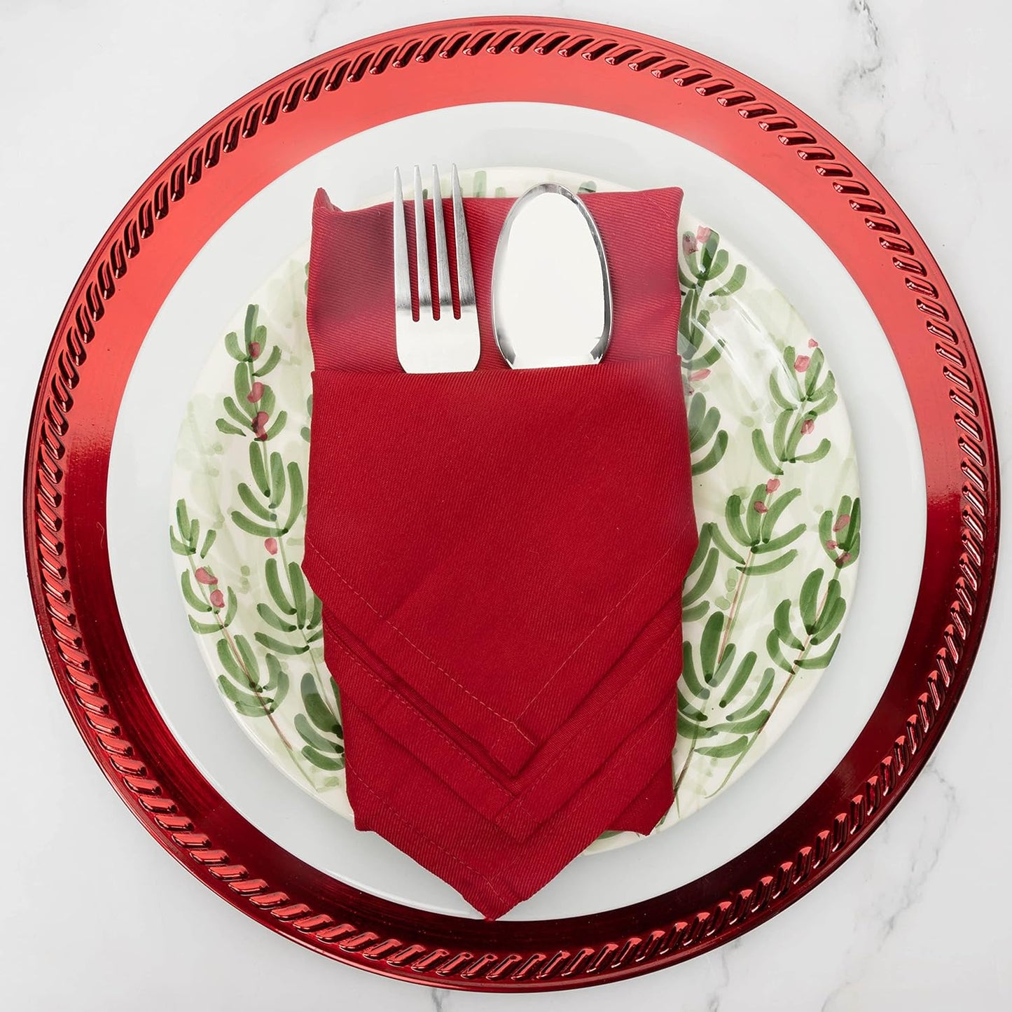 PERLLI Christmas Red Cloth Dinner Napkins - Soft Cotton Blend, 18x18 Inches, 12 Pack | Washable & Reusable Table Decor