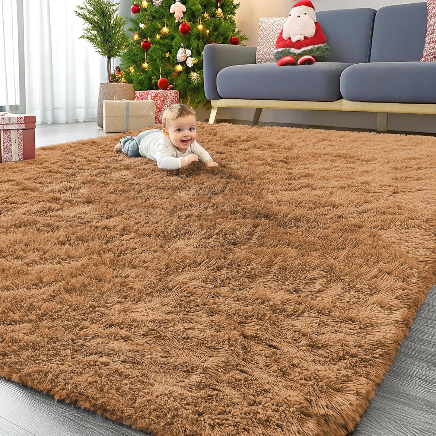 OLANLY Large Area Rug - Soft Fluffy Shaggy Carpet for Living Room & Bedroom | 9x12 Khaki Indoor Decor