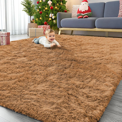 OLANLY Large Area Rug - Soft Fluffy Shaggy Carpet for Living Room & Bedroom | 9x12 Khaki Indoor Decor