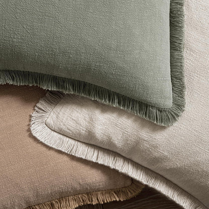 MIULEE Decorative Throw Pillow Covers - Set of 2 Neutral Beige Linen Fringe Cushions | 20x20 Inch Boho Farmhouse Decor