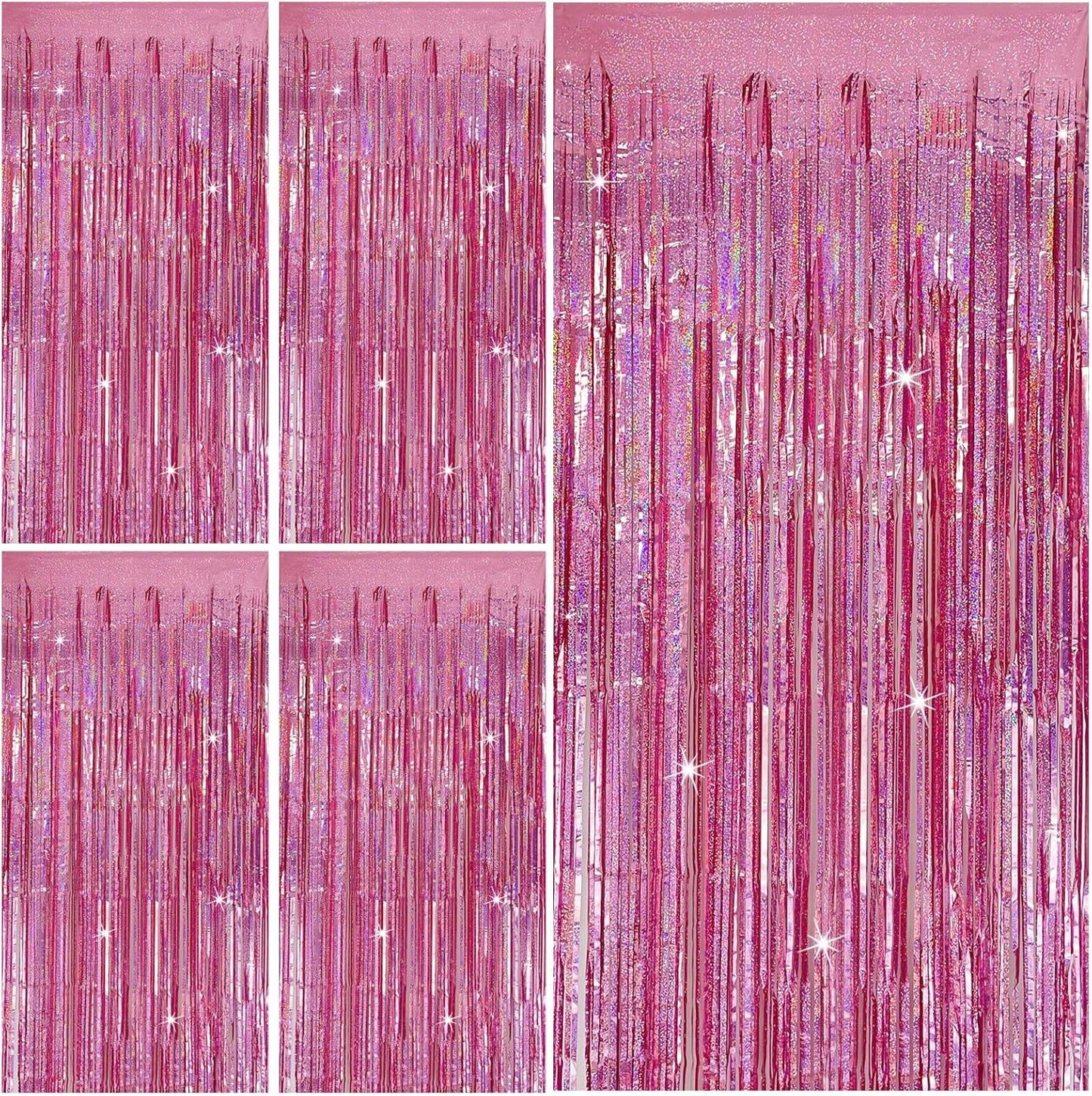 Skiennix Tinsel Curtain | Pink Glitter Foil Fringe Backdrop | 5-Pack Party Decor for Events