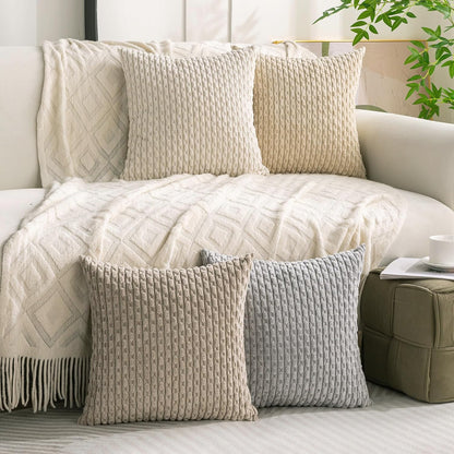 Skiennix Set of 4 Corduroy Decorative Throw Pillow Covers - Soft 18x18 Inch Cushion Cases for Living Room