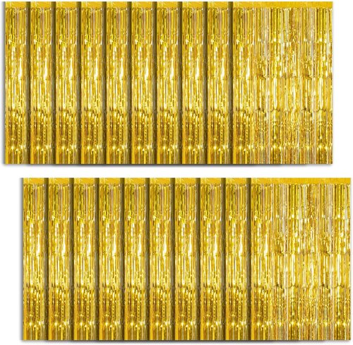 Foil Curtain Backdrop - 20 Pack Gold Metallic Tinsel Fringe for Photo Booths & Celebrations