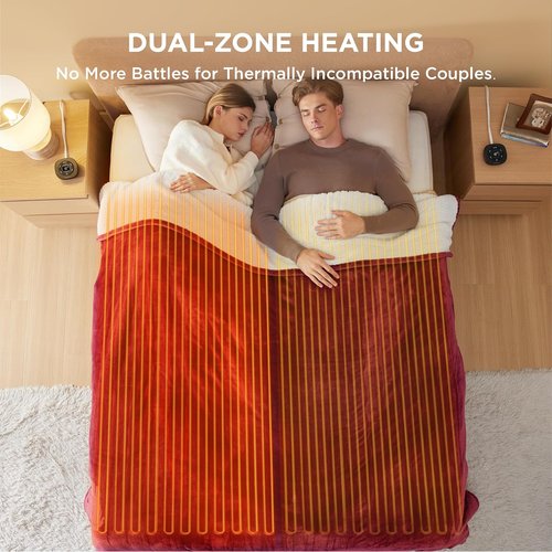 Bedsure Electric Blanket - Queen Size Dual Control Heated Blanket with Fast Heating & 10 Settings (84x90 inches, Burgundy)