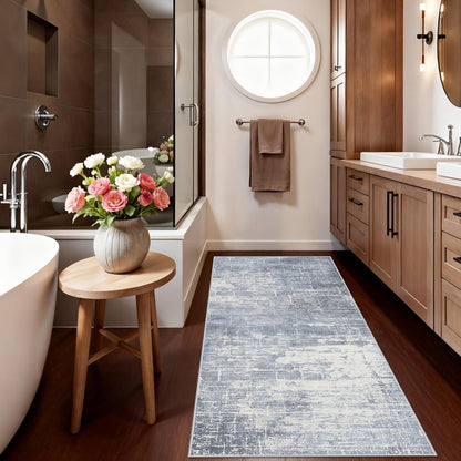 Skiennix Non-Slip Entryway Area Rug - Washable Stain Resistant Vintage Abstract Design | 2x6 ft, Blue