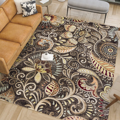 Giselle Transitional Floral Brown Rectangle Area Rug, 5' x 7'