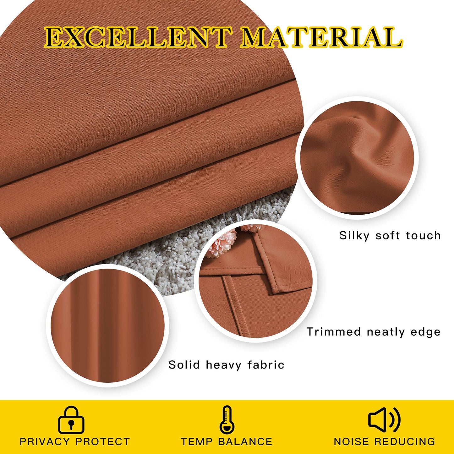 NICETOWN Kitchen Window Curtains Over Sink - Grommet Blackout Solid Vertical Small Curtains & Drapes Noise Reducing for Laundry, Burnt Orange, W52 x L45, 2 Panels