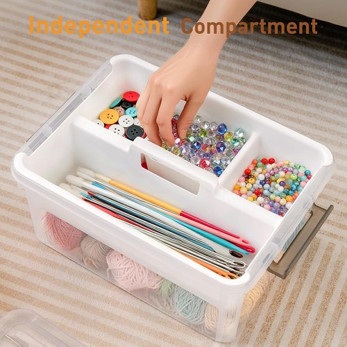 Citylife 17 QT Clear Plastic Storage Bin - Stackable Latching Box with Removable Tray | Orange