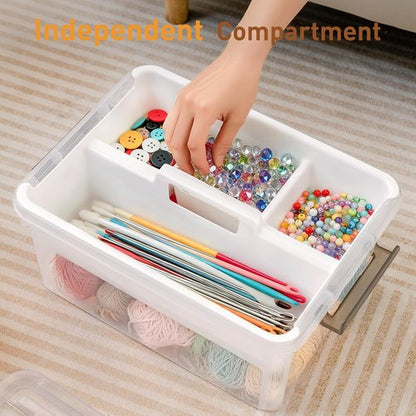 Citylife 17 QT Clear Plastic Storage Bin - Stackable Latching Box with Removable Tray | Orange