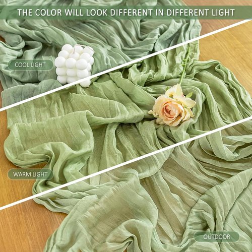 Cheesecloth Table Runner - 10 Ft Boho Rustic Sheer Gauze for Centerpiece Decor | Sage Green