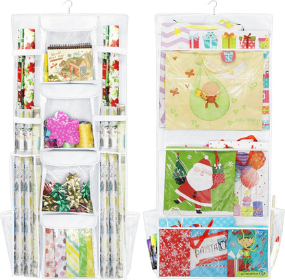 Simple Houseware Gift Wrap Organizer - Double-Sided Storage Pockets, White | Set of 1