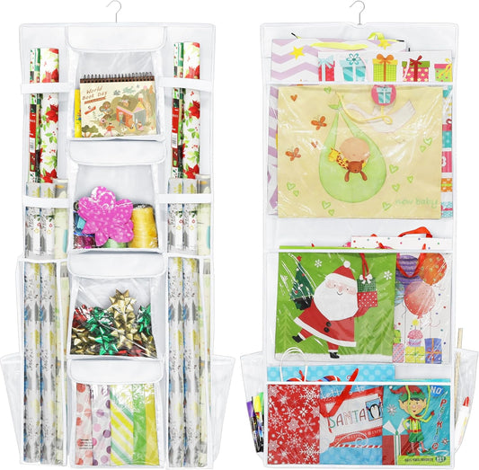 Simple Houseware Gift Wrap Organizer - Double-Sided Storage Pockets, White | Set of 1
