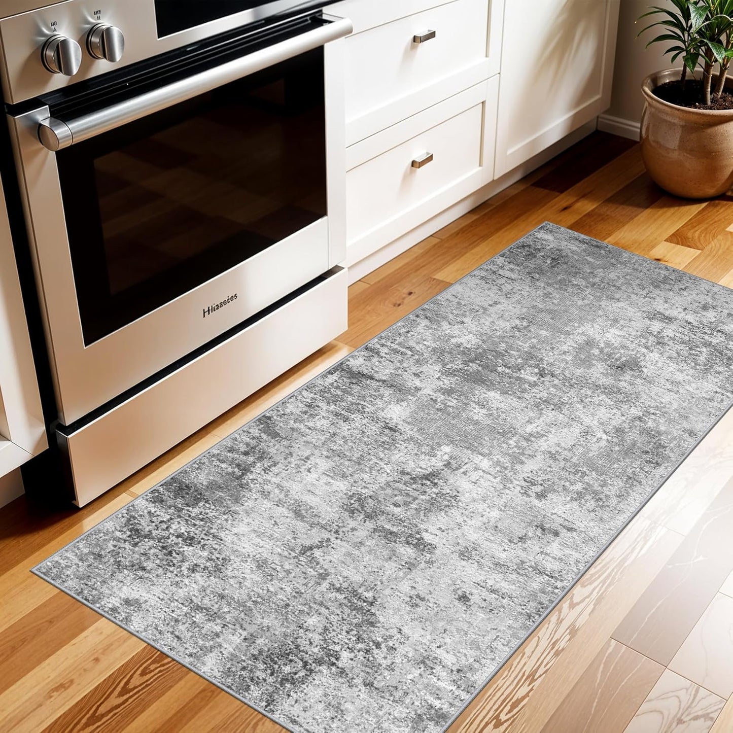 Regine Switzerland Washable Hallway Runner Rug - Abstract Stain Resistant Design | Ultra Soft 2x5 Grey Carpet