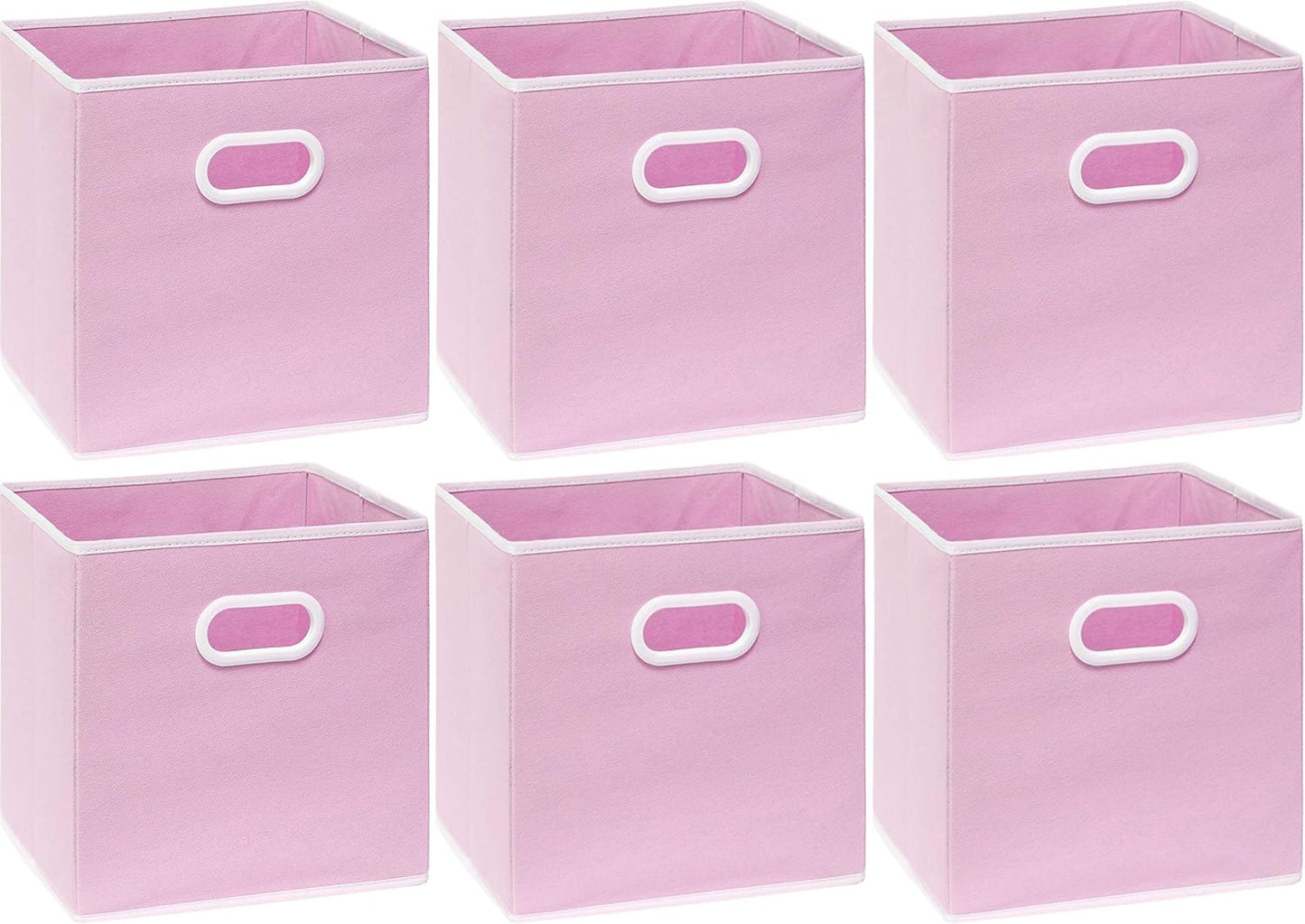 Simple Houseware Foldable Cube Storage Bins - 11-Inch Pink Fabric Organizers with Handles | 6-Pack for Closet & Shelves