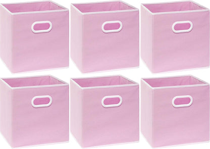 Simple Houseware Foldable Cube Storage Bins - 11-Inch Pink Fabric Organizers with Handles | 6-Pack for Closet & Shelves