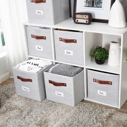 DECOMOMO Storage Bins - Fabric Cube Storage Bins with Labels | 11" Light Texture Grey (6pcs)