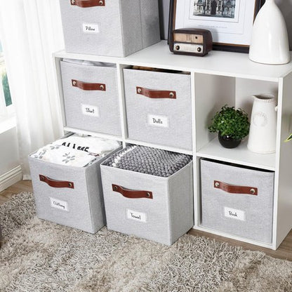DECOMOMO Storage Bins - Fabric Cube Storage Bins with Labels | 11" Light Texture Grey (6pcs)