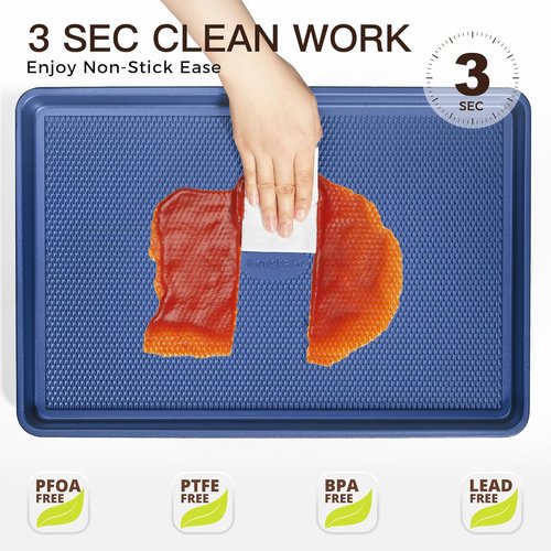 HONGBAKE Baking Sheet Pan Set - Nonstick Cookie Sheets with Diamond Texture | Heavy Duty Dark Blue