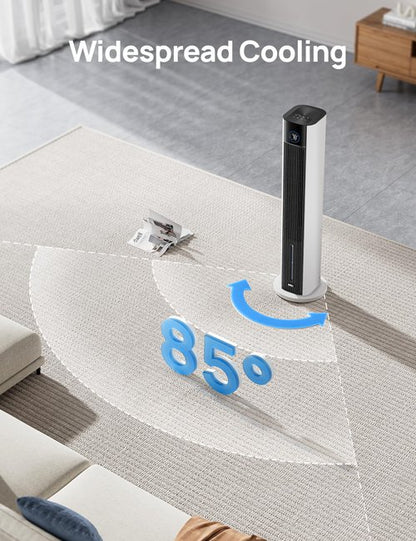 DREO Evaporative Air Swamp Cooler, 43" Cooling Fans that Blow Cold Air 2025 Upgraded, 85° Oscillating Floor Fan for Bedroom, Easy Cleaning, APP Control, Ice Packs, 4 Speeds & 4 Modes, 12H Timer, White