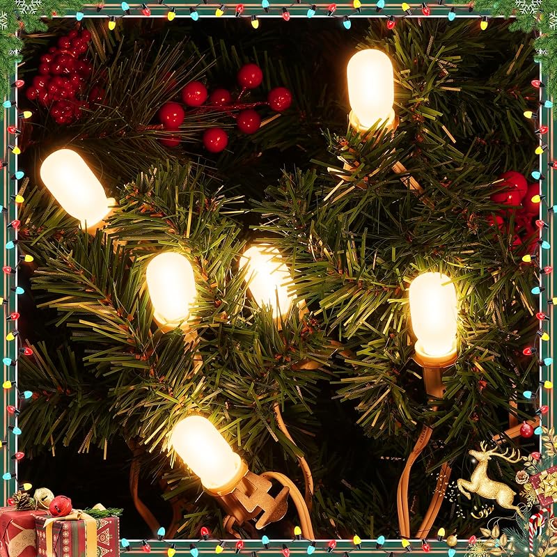 12Pcs Christmas Village Light Bulbs with E12 Base, T20 LED 2700K 110V Gold Sockets (Variation: 12 Gold)