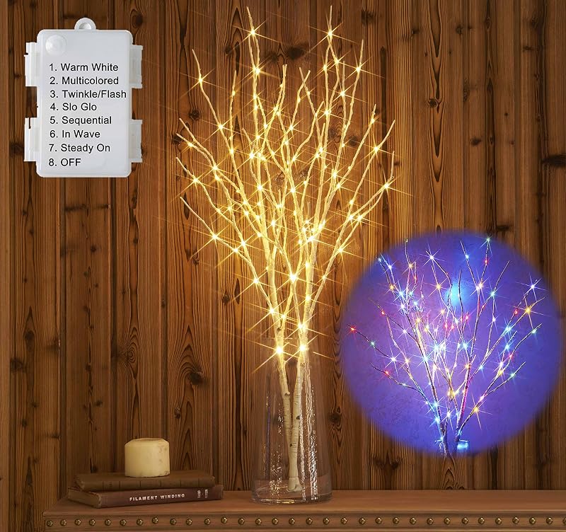 Birch Lighted Branches Battery Operated 100 Leds 8 Functions - Variation: Birch 8 Functions