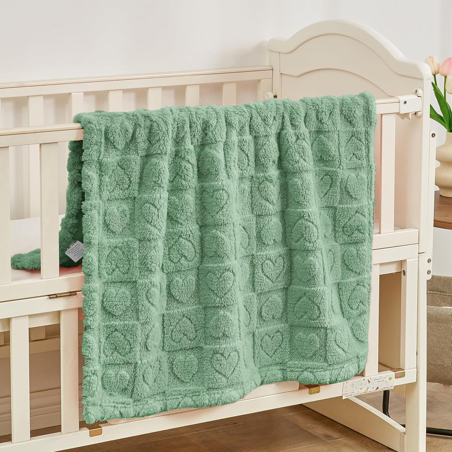 Yurhap Fleece Baby Blanket - Ultra Soft Heart Checkered Design | Cozy 30"x40" Sage Green for Infants