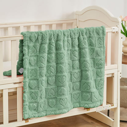 Yurhap Fleece Baby Blanket - Ultra Soft Heart Checkered Design | Cozy 30"x40" Sage Green for Infants