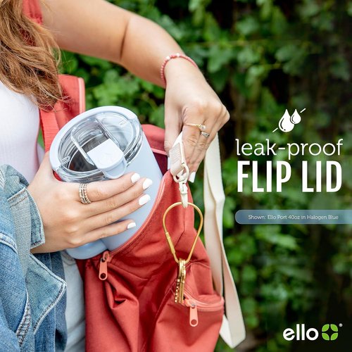 Ello Port 40oz Tumbler - Vacuum Insulated Stainless Steel Water Bottle with Carry Loop & Straw | Halogen Blue