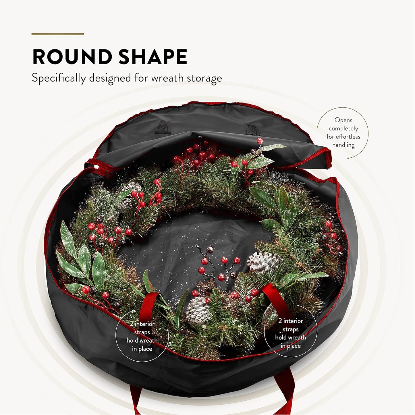ZOBER Oxford Christmas Wreath Storage Container - 48 Inch Waterproof Wreath Bag with Dual Zippers & Durable Handles - Black
