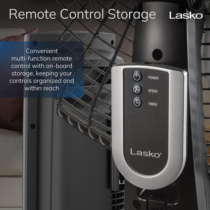 Lasko Oscillating Pedestal Fan - Adjustable Height, Remote Control, 4 Speeds | 20" Black Floor Fan for Home & Office