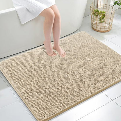 OLANLY Bathroom Rugs 40x32, Extra Soft Absorbent Chenille Bath Rugs, Rubber Backing Quick Dry, Machine Washable Bath Mats for Bathroom Floor, Tub and Shower, Home Decor Accessories, Beige