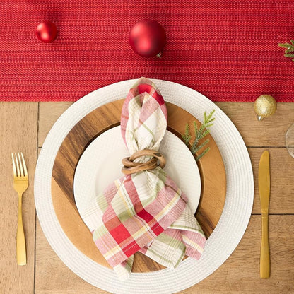 DII Thanksgiving Plaid Cloth Napkins Set of 6 - 20 x 20 inches, Taupe & Red + Variation: Square 20" x 20"