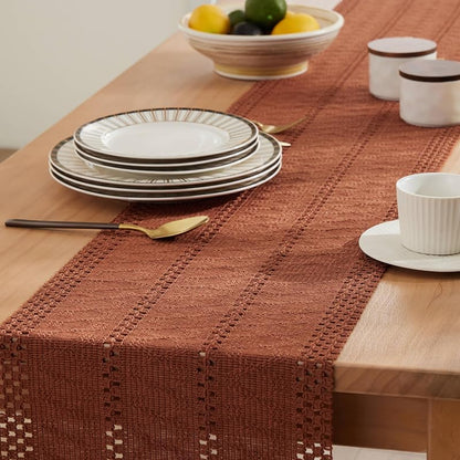 Macrame Style Boho Table Runner, 108" x 12" Terracotta - Handcrafted