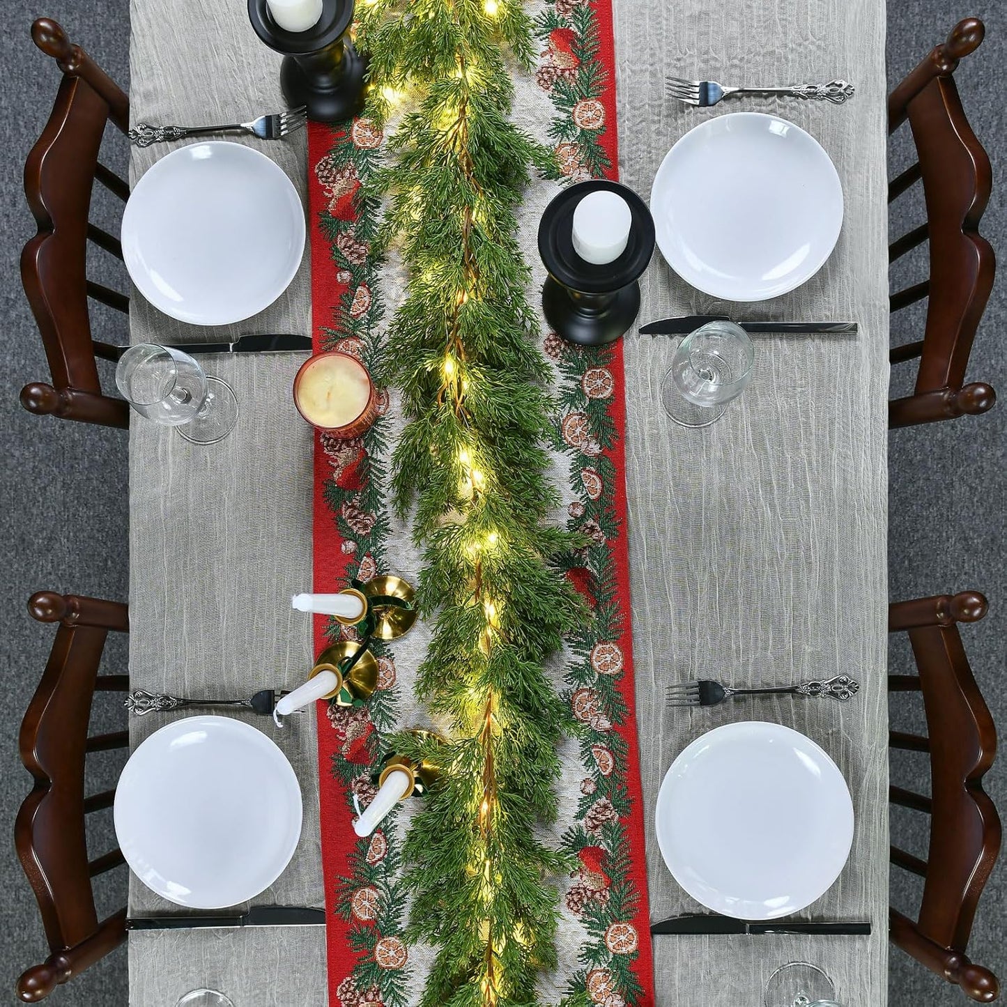 Skiennix 6.2FT Christmas Garland - Lush Greenery with Lights | Real Touch Cedar & Soft Pine Branches for Indoor/Outdoor Decor