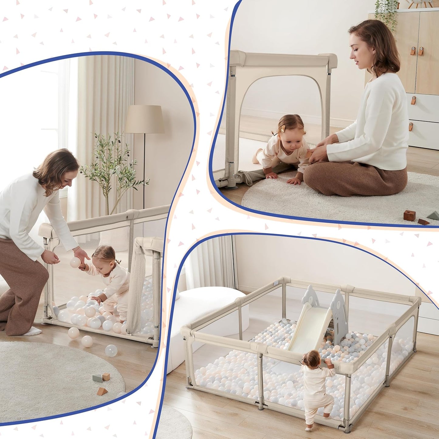 Sweeby Baby Playpen - Extra Large 79x71 Inch Foldable Playpen with Gate | Portable Indoor/Outdoor Use, Beige