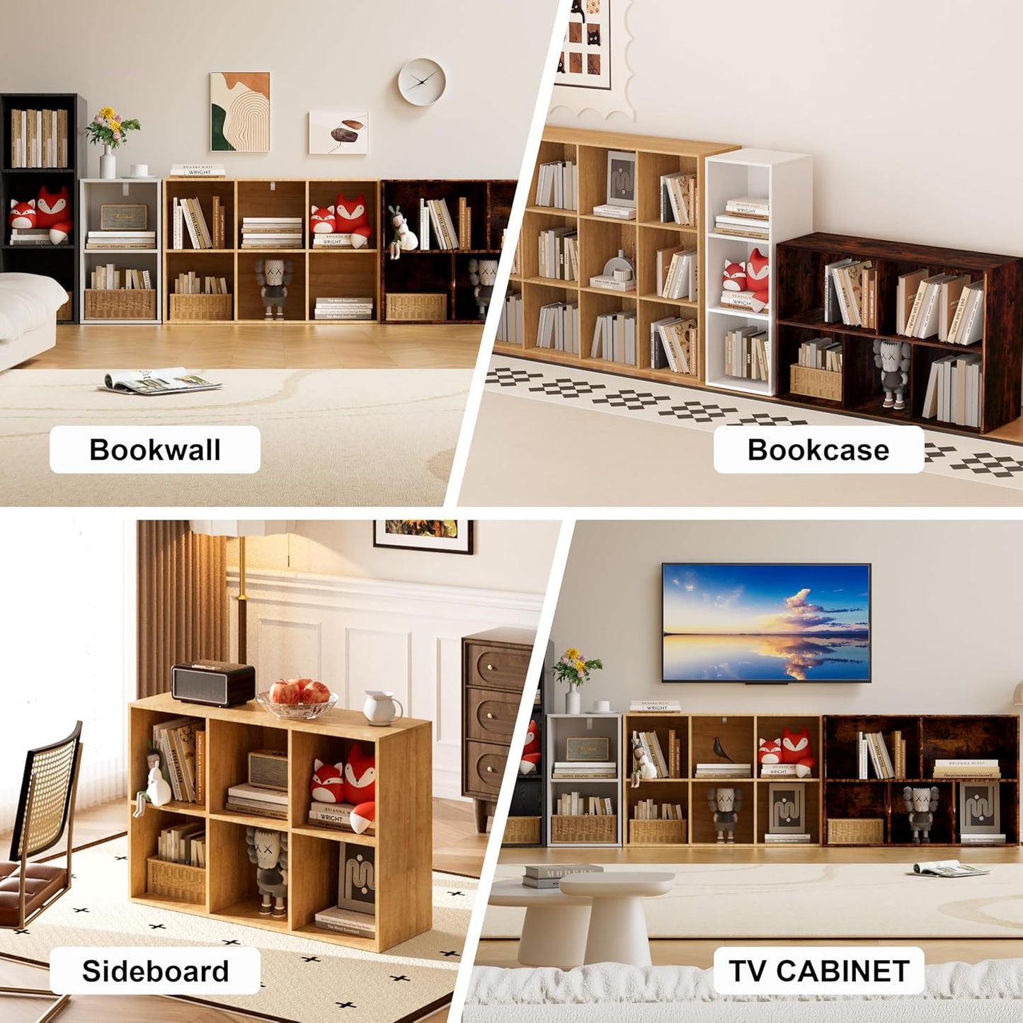 Wooden Cube Storage Organizer by [Brand Name] - 11 Open Cubes, Stackable Modular Bookcase | 2-Tier Bookshelf in White