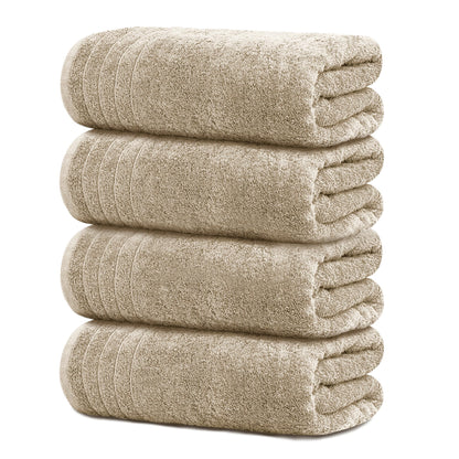 Tens Towels Pack of 4 Extra Large Bath Towels 30 x 60 Inches, 100% Cotton, Larger & Lighter Weight, Quicker to Dry, Super Soft and Absorbent, Perfect for Bathroom, Beige