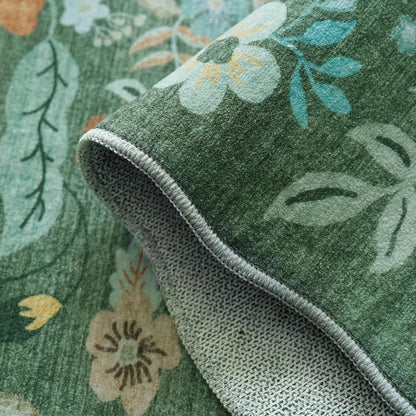 Washable Runner Rug by [Brand Name] - 2x6 Easy-Clean Non-Slip Carpet for Entryway & Hallway | Stain-Resistant Floral Green Design