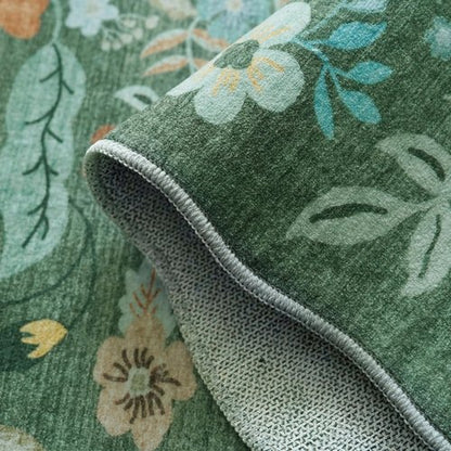 Washable 3x5 Entryway Area Rugs: Ultra Soft Low Pile Carpet for Kitchen Nursery Indoor Light-Weight Doormat Rug with Non-Slip Backing for Living Room Bedroom Small Boho Floor Mat(3x5, Floral/Green)