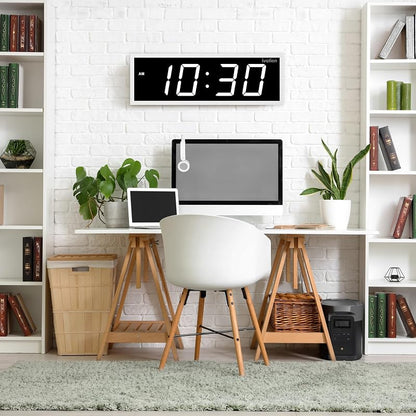 Ivation 24" Digital Wall Clock with Big LED Display, Timer & 8 Alarms - White